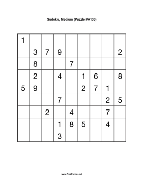 Sudoku - Medium A130 Printable Puzzle