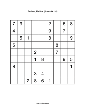 Sudoku - Medium A132 Printable Puzzle