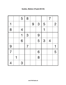 Sudoku - Medium A135 Printable Puzzle