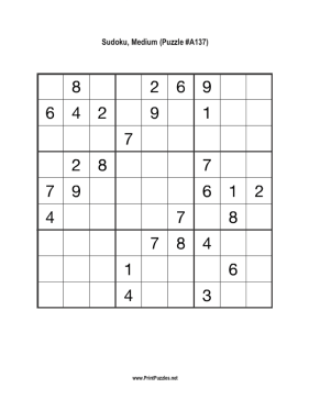 Sudoku - Medium A137 Printable Puzzle