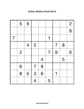 Sudoku - Medium A14 Printable Puzzle