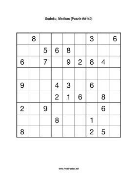 Sudoku - Medium A140 Printable Puzzle