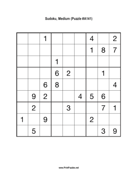 Sudoku - Medium A141 Printable Puzzle