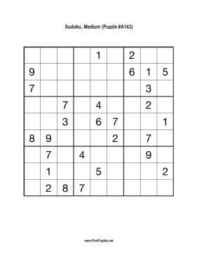 Sudoku - Medium A143 Printable Puzzle