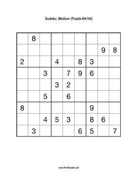 Sudoku - Medium A145 Printable Puzzle