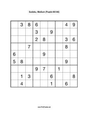 Sudoku - Medium A146 Printable Puzzle