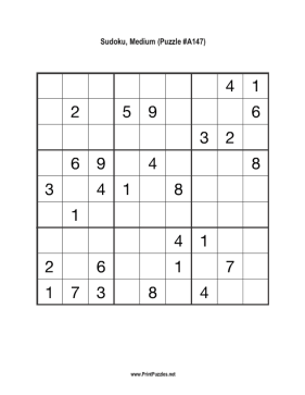 Sudoku - Medium A147 Printable Puzzle