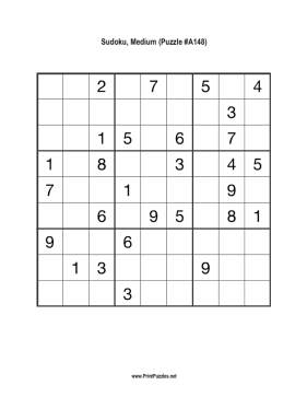 Sudoku - Medium A148 Printable Puzzle