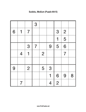 Sudoku - Medium A15 Printable Puzzle