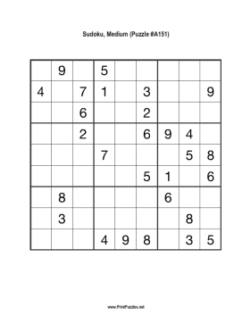 Sudoku - Medium A151 Printable Puzzle
