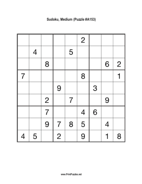 Sudoku - Medium A153 Printable Puzzle