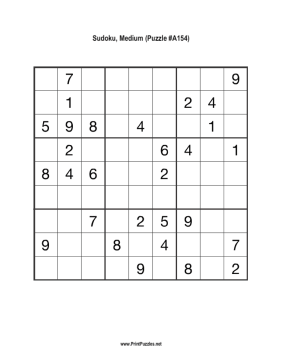 Sudoku - Medium A154 Printable Puzzle