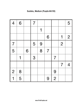 Sudoku - Medium A155 Printable Puzzle