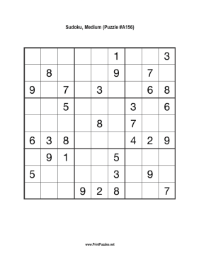 Sudoku - Medium A156 Printable Puzzle