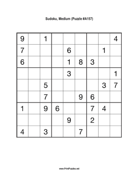 Sudoku - Medium A157 Printable Puzzle