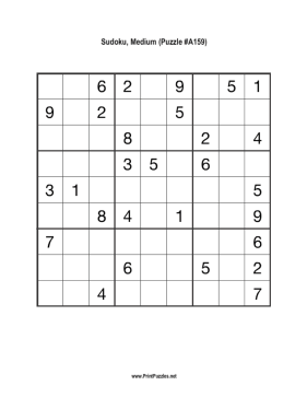 Sudoku - Medium A159 Printable Puzzle