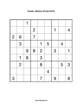 Sudoku - Medium A16 Printable Puzzle