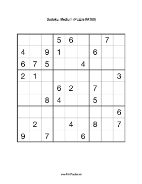 Sudoku - Medium A160 Printable Puzzle