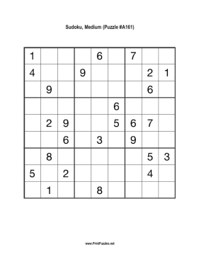 Sudoku - Medium A161 Printable Puzzle