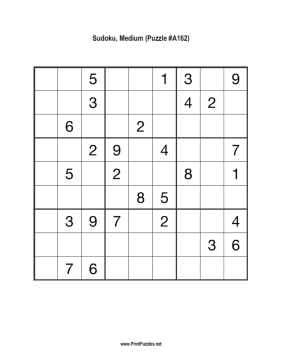 Sudoku - Medium A162 Printable Puzzle