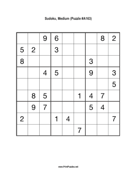 Sudoku - Medium A163 Printable Puzzle