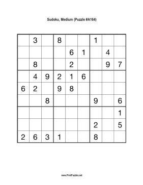 Sudoku - Medium A164 Printable Puzzle