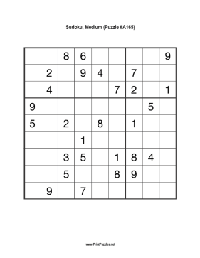 Sudoku - Medium A165 Printable Puzzle