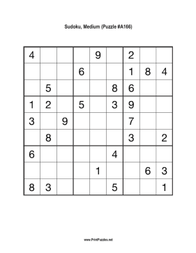 Sudoku - Medium A166 Printable Puzzle