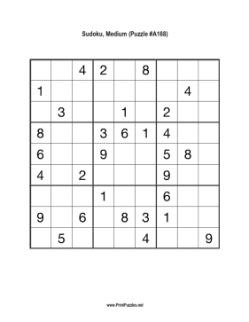 Sudoku - Medium A168 Printable Puzzle