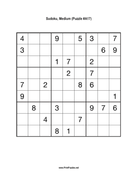 Sudoku - Medium A17 Printable Puzzle