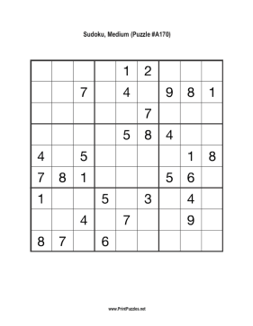 Sudoku - Medium A170 Printable Puzzle