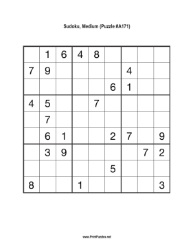 Sudoku - Medium A171 Printable Puzzle