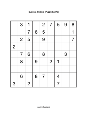 Sudoku - Medium A173 Printable Puzzle