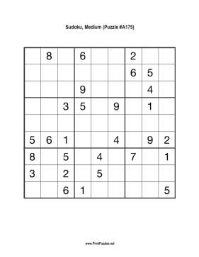 Sudoku - Medium A175 Printable Puzzle