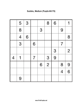 Sudoku - Medium A176 Printable Puzzle