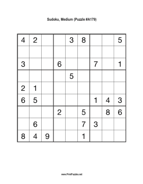 Sudoku - Medium A179 Printable Puzzle