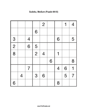Sudoku - Medium A18 Printable Puzzle