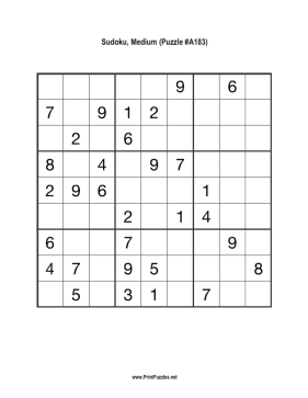 Sudoku - Medium A183 Printable Puzzle