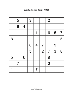 Sudoku - Medium A184 Printable Puzzle