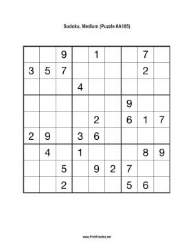 Sudoku - Medium A185 Printable Puzzle