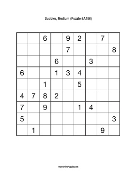 Sudoku - Medium A186 Printable Puzzle