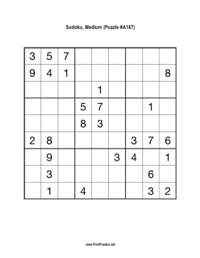Sudoku - Medium A187 Printable Puzzle