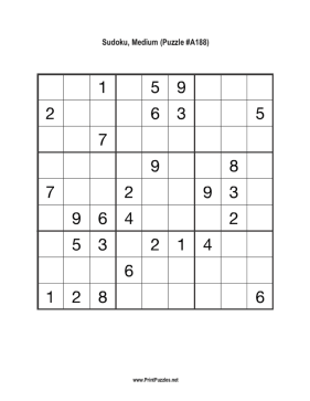 Sudoku - Medium A188 Printable Puzzle