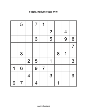 Sudoku - Medium A19 Printable Puzzle