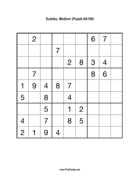 Sudoku - Medium A190 Printable Puzzle