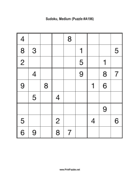 Sudoku - Medium A196 Printable Puzzle