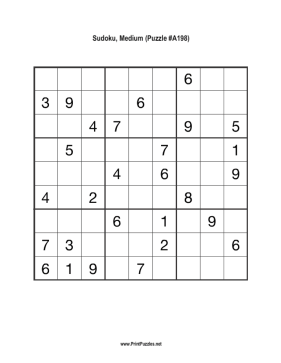 Sudoku - Medium A198 Printable Puzzle