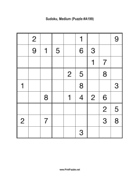 Sudoku - Medium A199 Printable Puzzle