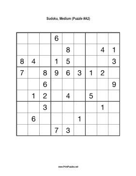 Sudoku - Medium A2 Printable Puzzle