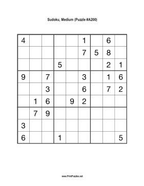 Sudoku - Medium A200 Printable Puzzle
